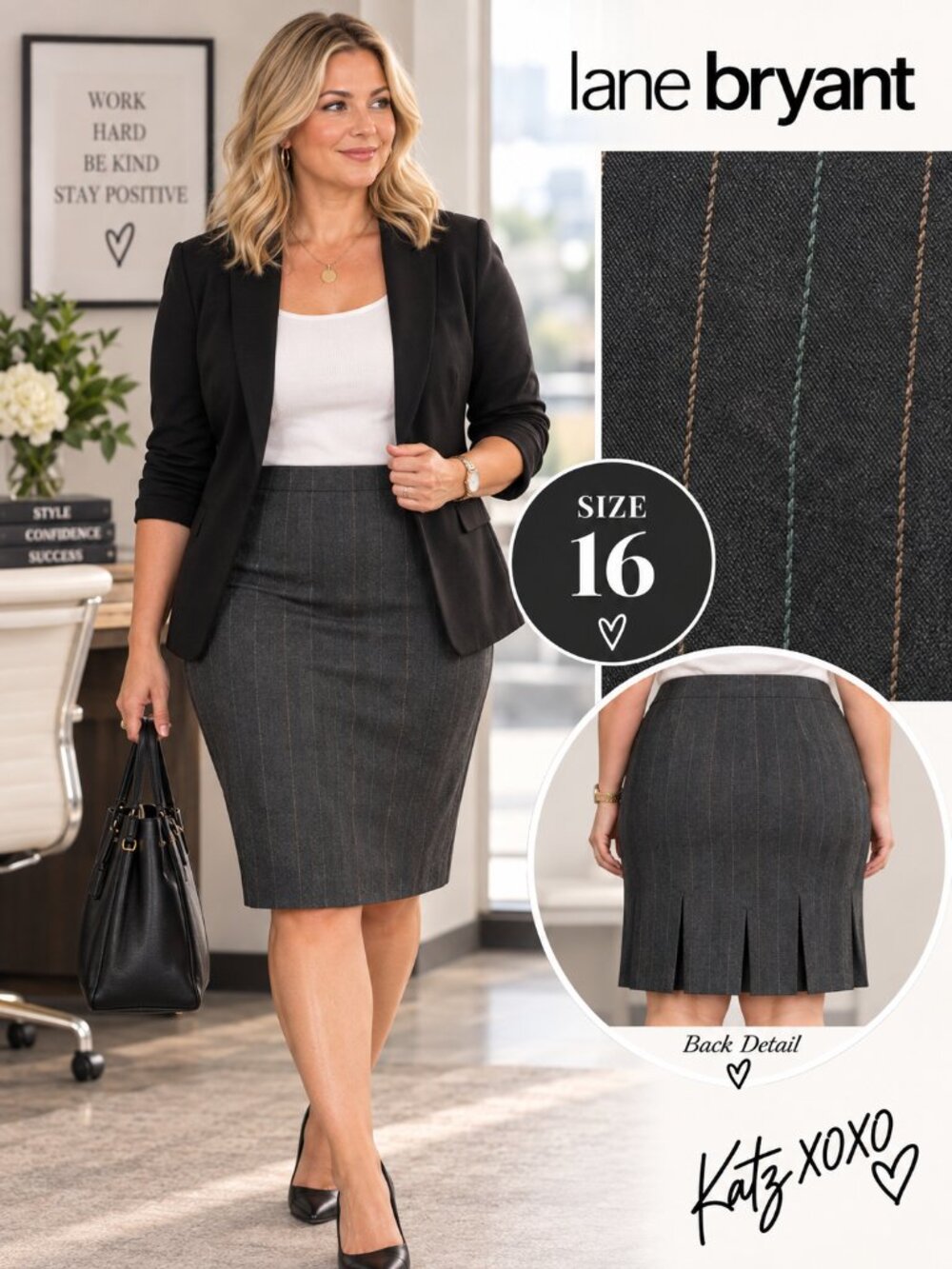 Lane Bryant Charcoal Pinstripe Pencil Skirt 16 Stretch Career Office Corpcore L